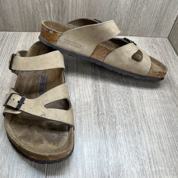 Birkenstock Franca Slide Sandal Adult Unisex L9 M7 Adjustable Strap Nubuck Beige - Picture 7 of 14